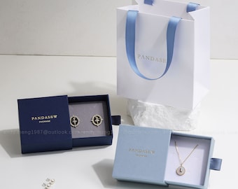 50pcs 8x8x3.5cm Jewelry box Navy Blue custom box personalized logo necklace earrings ring jewelry packaging box best drawer box on sale