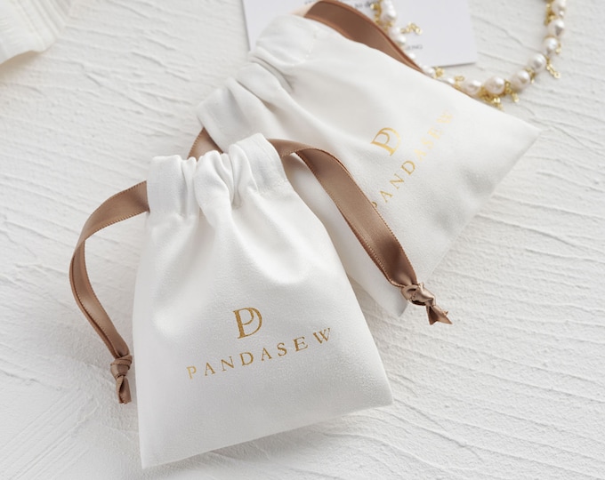 50 white personalized logo print custom drawstring bags jewelry packaging bags pouches chic wedding favor bags white flannel bags