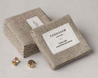 100 Linen Envelope Pouch With Label Personalized Jewelry Bag: Eco-Friendly Gift Pouch