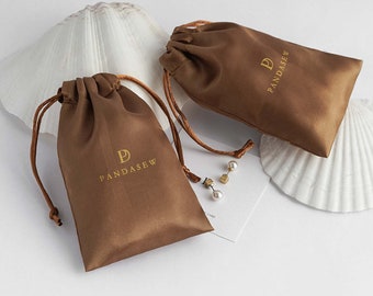 100pcs coffee satin drawstring bags hair packaging custom dust bags Jewelry packaging personalized your logo soap packaging gift bags