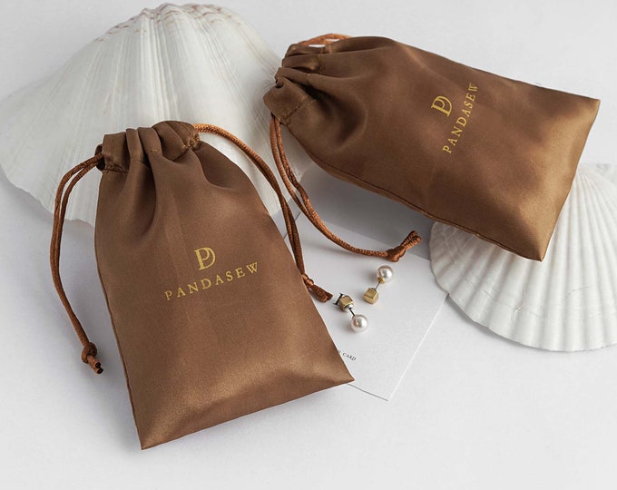 100pcs coffee satin drawstring bags hair packaging custom dust bags Jewelry packaging personalized your logo soap packaging gift bags