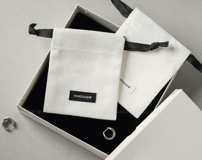 50pcs custom 12 ounce thick Cotton canvas bags with label personalized logo jewelry packaging pouch chic small jewelry bag gift package