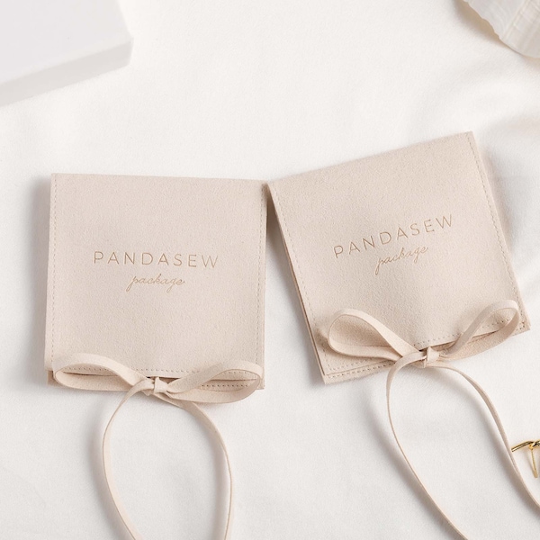 50pcs Ivory microfiber suede pouch bag with divider branded logo eco packaging