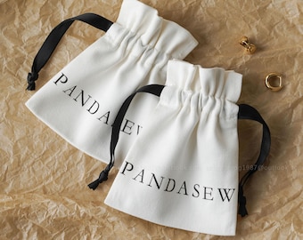 50 Thick Twill Cotton Jewelry Bag: Custom Logo, Flower Drawstring Pouch