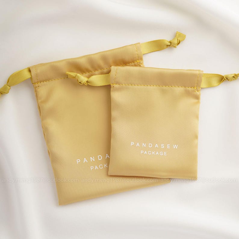 50pcs Dense silk satin textile drawstring bag custom pouch branded gift bags Ginger yellow