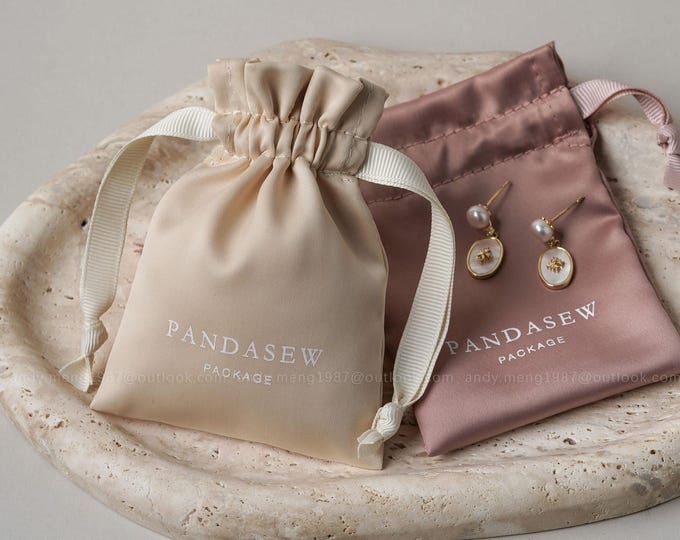 100pcs Dense silk satin cloth drawstring pouch customized jewelry pouch branded gift bags