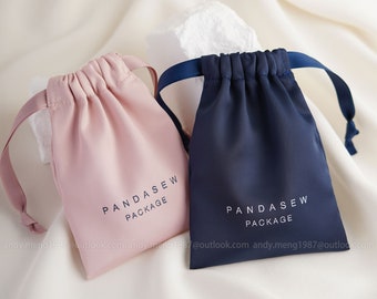 50pcs Personalized Dense silk satin drawstring bag jewelry package dust bags wedding favor bags Wholesale Product Package Gift Wrap NavyBlue