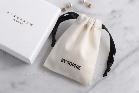 50 custom jewelry packaging pouch 8 ounce Cotton canvas bags personalized  logo jewerly gift bag pouches earring bags necklace bags beige