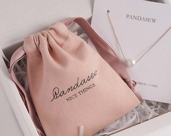 50pcs Custom Logo Pink Cotton Canvas Package Pouch with Ribbon