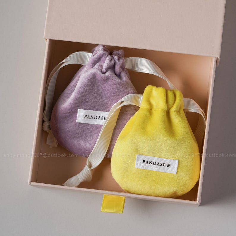 chic velvet jewelry bag with jewelry box set, personalized purple and yellow gift bag