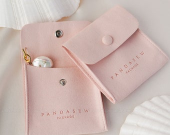 50pcs custom jewelry pouch debossing logo on button pouch, higher quality and thicker 08 microfiber jewelry packaging wholesale