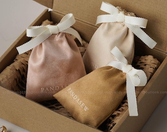 100 Custom Logo Velvet Drawstring Pouch: Wedding Favor, Jewelry Packaging