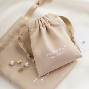 khaki color dense thick satin pouch, handmade jewelry package