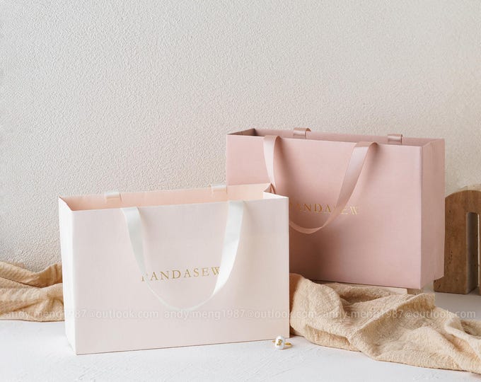 50 pcs persoanlized paper bags ribbon tote style custom jewelry packaging bags with logo custom logo eco paper bags custom gift bags