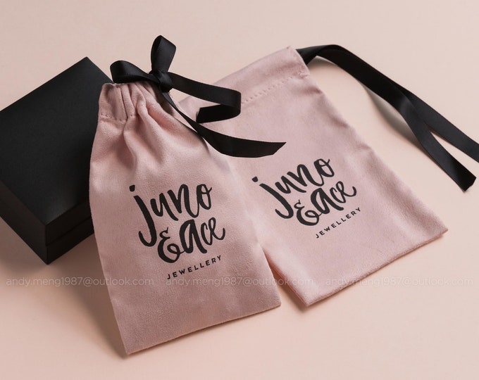 50 jewelry packaging bags personalized logo print drawstring bags custom pouches chic wedding favor bags pink flannel bags for earrings