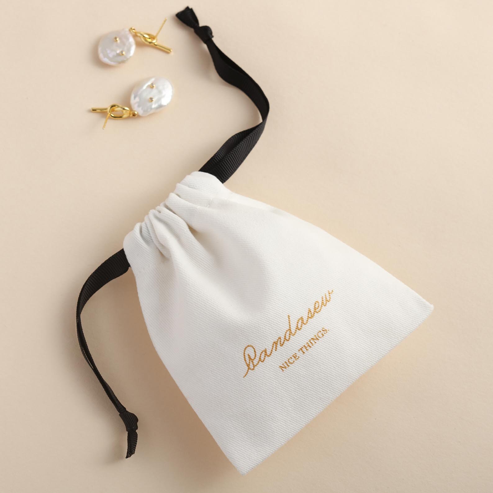 50pcs White Thick Twill Cotton Pouch Custom Jewelry Package Pouch With Logo  Printed Personalized Package Bag for Products 