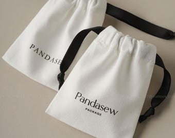 50pcs custom jewelry packaging pouch Cotton canvas bags personalized logo with ribbon bag chic small pouch jewellery packaging PandaSew