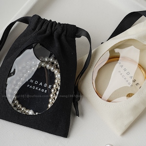 50pcs Jewelry Package Bag Personalized Logo printed Earring Transparent Packaging Necklace Bag Bracelet Pouch Herringbone Twill Cotton Pouch