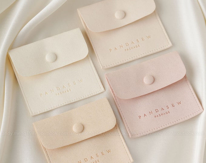 50pcs Thicker 08 Microfiber custom jewelry bag small, personalized jewelry snap button pouch wholesale, press on nail jewelry packaging