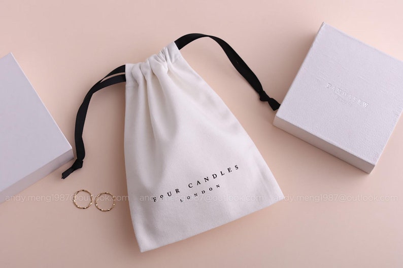 50pcs custom jewelry packaging pouch Cotton canvas bags personalized logo with ribbon bag chic small pouch jewellery packaging PandaSew image 5