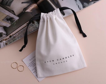 50pcs custom jewelry packaging pouch Cotton canvas bags personalized logo with ribbon bag chic small pouch jewellery packaging PandaSew