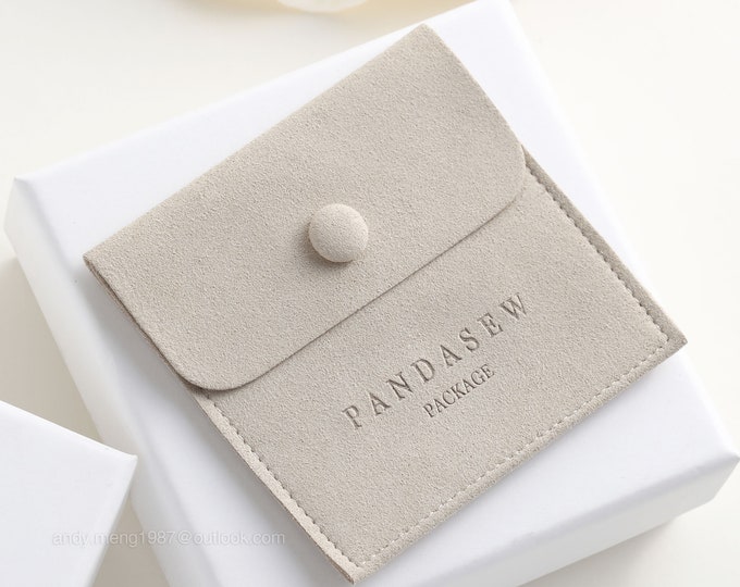 50 personalized logo print jewelry pouch Snap button bags custom earrings packaging pouch Brooch ring gift bags wholesale any size