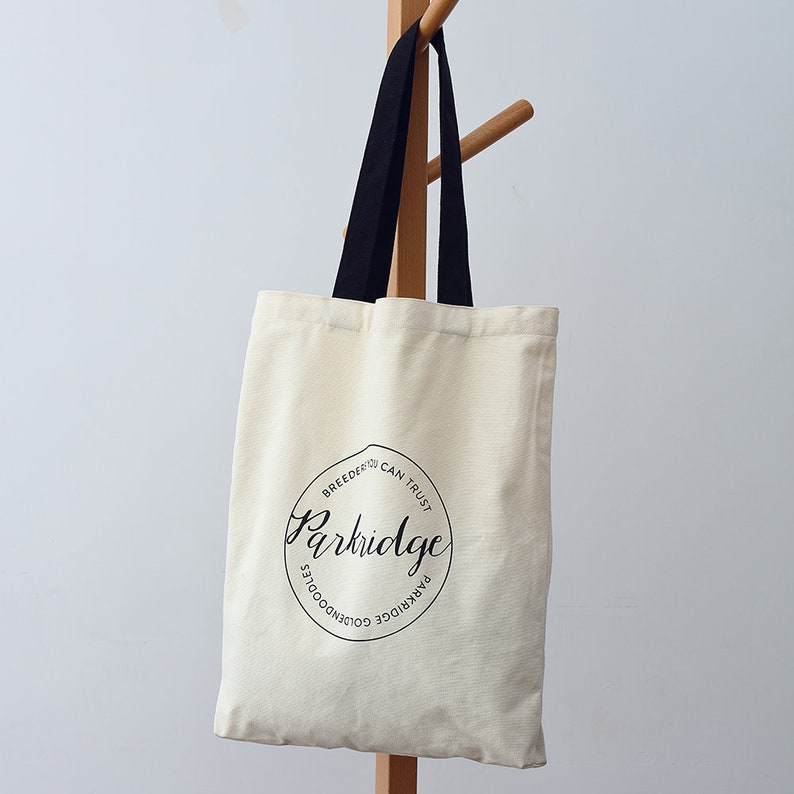 beige cotton tote bag with longer ribbon handles, any sizes are ok to custom