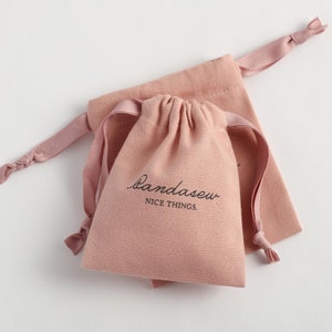 50pcs custom jewelry packaging pouch Cotton canvas bags personalized logo with ribbon bag chic small pouch jewellery packaging PandaSew Pink