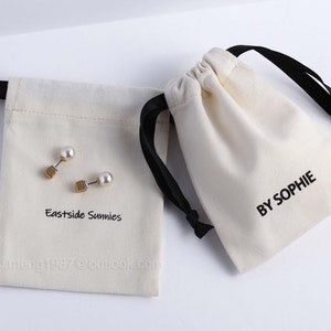 50 pochettes d'emballage de bijoux personnalisés 8 onces sacs en toile de coton avec logo personnalisé bijoux pochettes pour boucles d'oreilles sacs pour collier beige image 4