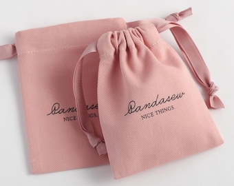 50 Dark Pink Twill Cotton Drawstring Pouches: Custom Logo Jewelry Packaging