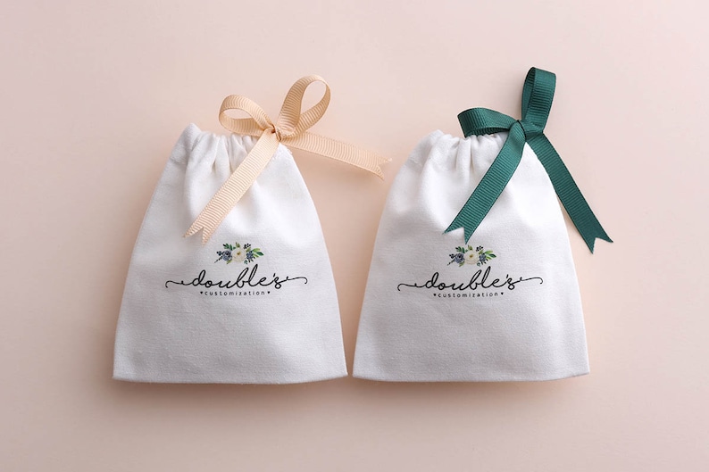 50 personalized jewelry packaging wedding favor bags small white Cotton canvas bags custom logo mini drawstring bag jewelry gift pouch image 8