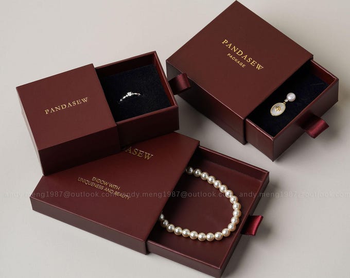 50pcs burgundy Paper box custom jewelry box in wine red, 7 different styles