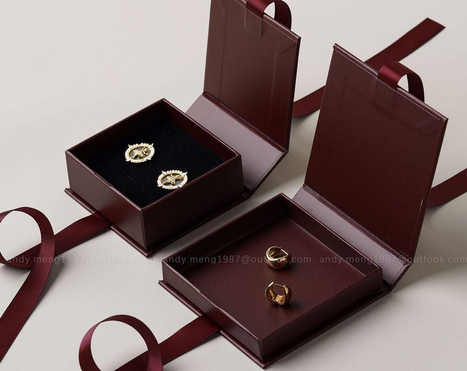 50pcs burgundy Paper box custom jewelry box in wine red, 7 different styles