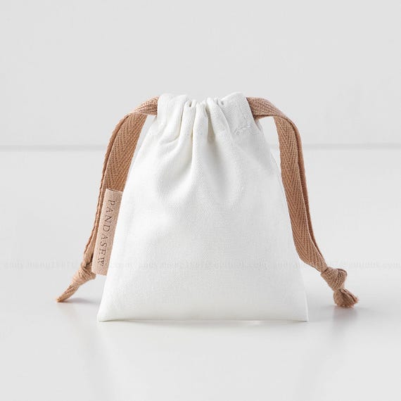50 Canvas Drawstring Bags With Side Label: Personalized Jewelry Packaging with Ribbon