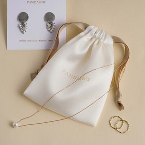 100pcs satin drawstring bags custom dust bags Jewelry package pouch personalized your logo printed wholesale product package gift bag #13 Cream White