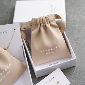 personalized khaki dense thick satin jewelry bag with white paper box set