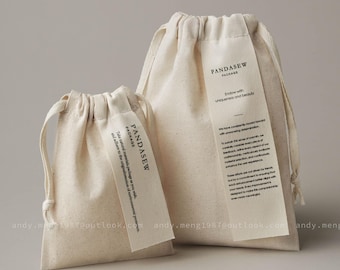 100pcs Custom Drawstring Cotton Bag Gift Pouch with Label Printing