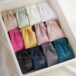 50pcs Dense silk satin jewelry drawstring bag custom jewelry package pouch with Logo printed  personalized luxury cloth bag