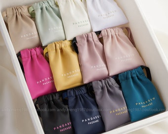 50pcs Dense silk satin jewelry drawstring bag custom jewelry package pouch with Logo printed  personalized luxury cloth bag