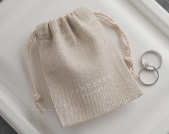 50 Organic Linen Favor Bags: Custom Logo Printed Soap Packaging
