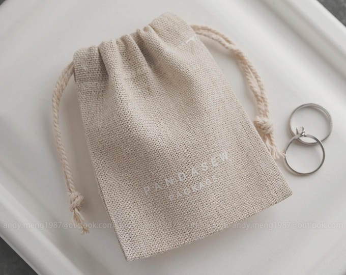 50 Organic Linen Favor Bags: Custom Logo Printed Soap Packaging