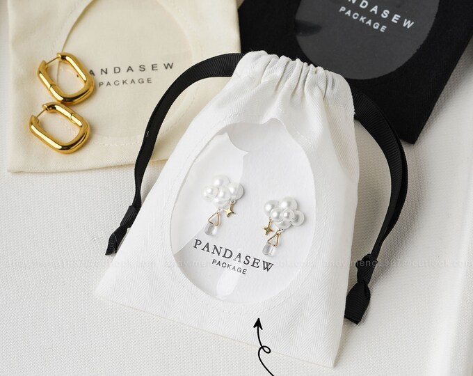 50pcs Jewelry Package Bag Personalized Logo printed Earring See through Transparent Packaging Necklace Bag Bracelet Pouch Cotton Pouch