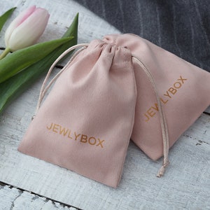 50 personalized logo print drawstring bags custom jewelry packaging bags pouches chic wedding favor bags pink flannel cosmetic bags image 3