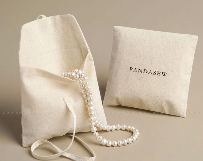50pcs double layers beige cotton pouch Envelope Flap Jewelry Package Bag custom dust cover Eco-Friendly gift bag with your Logo printed