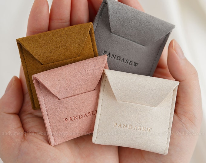 50pcs personalized logo print jewelry pouch thick microfiber bag custom earrings packaging pouch chic ring bags wholesale