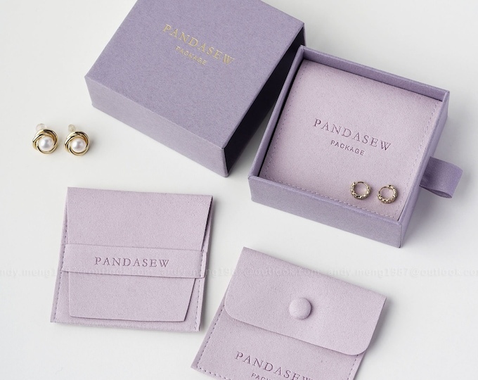 50pcs 8x8x3.5cm Jewelry box Purple box Custom personalized logo necklace earrings ring jewelry packaging box best drawer box on sale