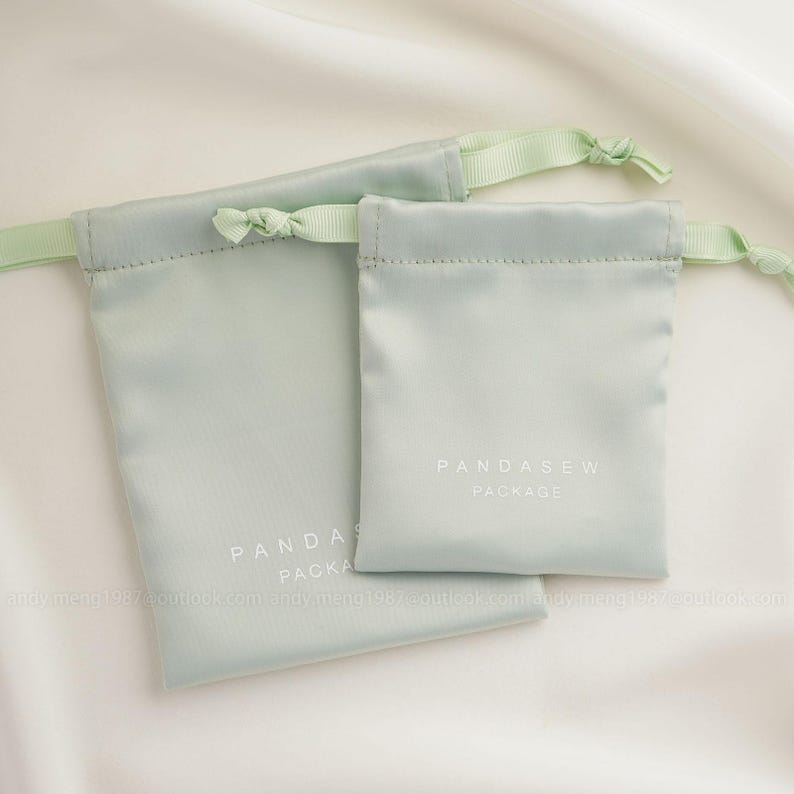 50pcs Dense silk satin textile drawstring bag custom pouch branded gift bags Cameo green
