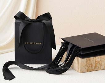 50pcs A1YS Paper bag black custom jewelry package bag bow tie tote bag with Logo personalized logo shopping hand-holder Paper Bag