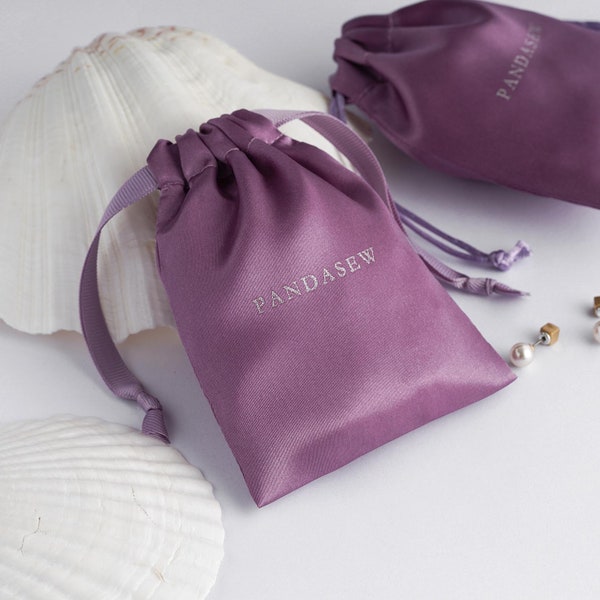 100pcs purple satin drawstring bags custom dust bags Jewelry package pouch personalized your logo printed wholesale package supply