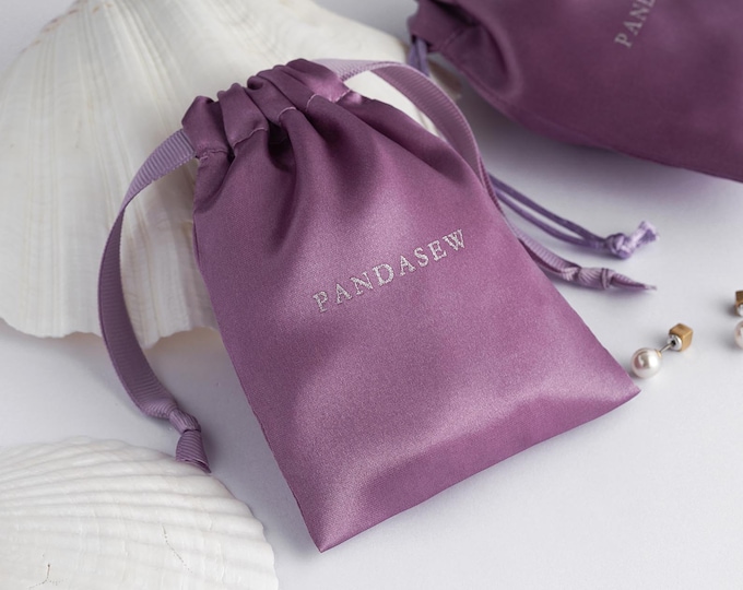 100pcs purple satin drawstring bags, custom dust bags Jewellery packaging, hair packaging, personalized logo print wholesale package supply